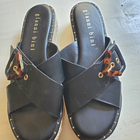 Gianni Bini Sandals Black Leather 8M - Picture 6 of 6